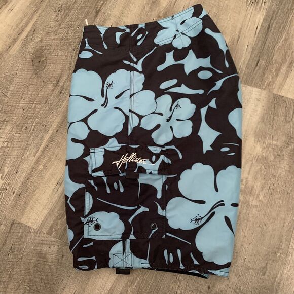 Hollister Reversible Board Shorts Swim Trunks Size 30 Blue Floral Print / Solid - Picture 7 of 7